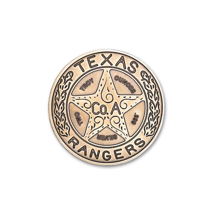 Intaglio Mint 2-oz Silver Texas Rangers Badge Round Antiqued