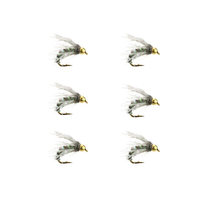 Wild Water Fly Fishing Green Tinsel Gold Ribbed Hare foots Ear Nymph with  Tungsten Bead Head, Size 12, Qty. 6